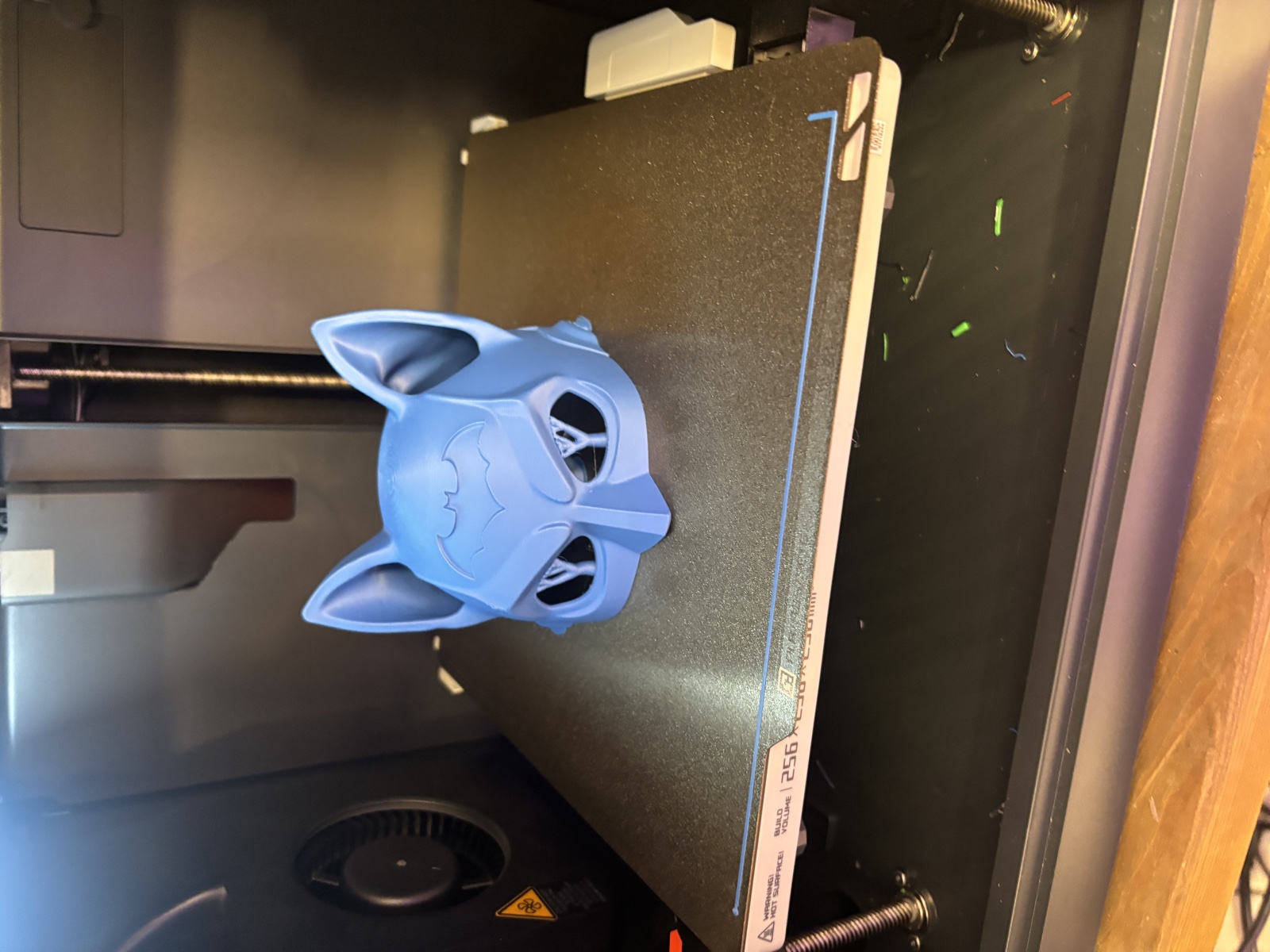 Bambu Lab P1S printing a cat Batman mask
